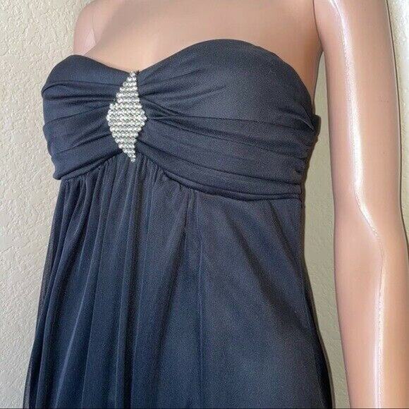 B Darlin black strapless fit and flare rhinestone detailing balloon skirt 9/10 - Picture 5 of 7